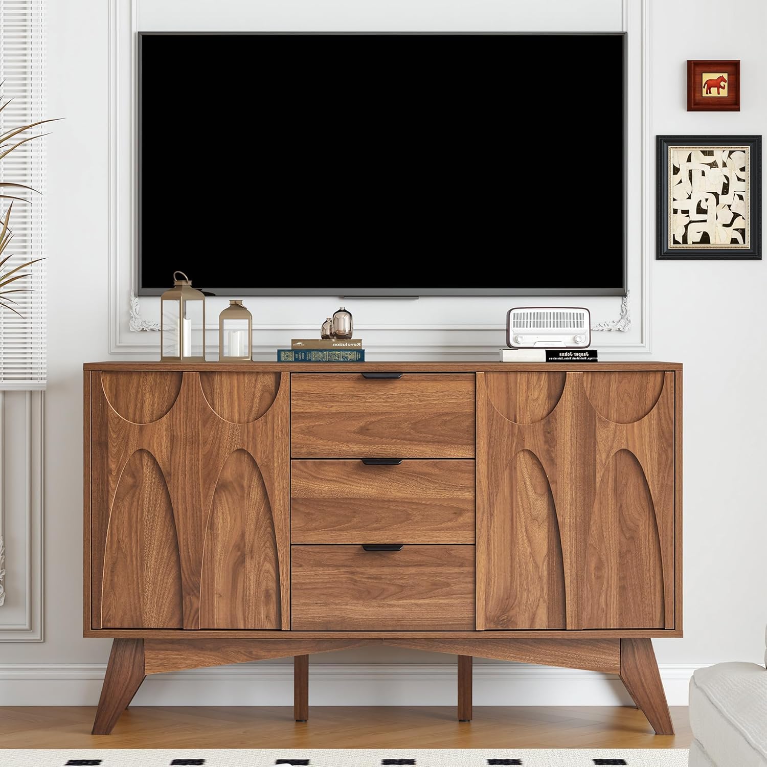 Bifins Buffet Cabinet with Storage, 47.2" Storage Cabinet with 3 Drawers, Large Sideboard with 2 Doors,Mid Century Modern Coffee Bar Cabinets for Living Room, Kitchen