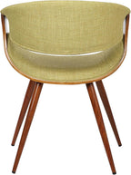 Armen Living Butterfly Mid-Century Dining Chair in Walnut Finish and Green Fabric - Set of 4