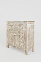 Jofran Global Archive Hand Carved Accent Chest Cabinet, 32', Weathered White