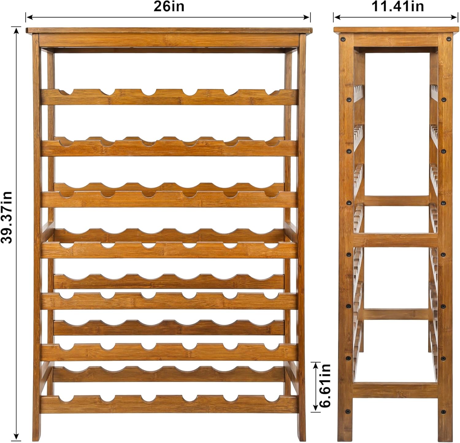 VASMIA 42 Bottles Bamboo Wine Rack,7-Tier Wine Rack Freestanding Floor with Table Top, Wine Storage Shelf for Kitchen Dining Room Bar,Walnut