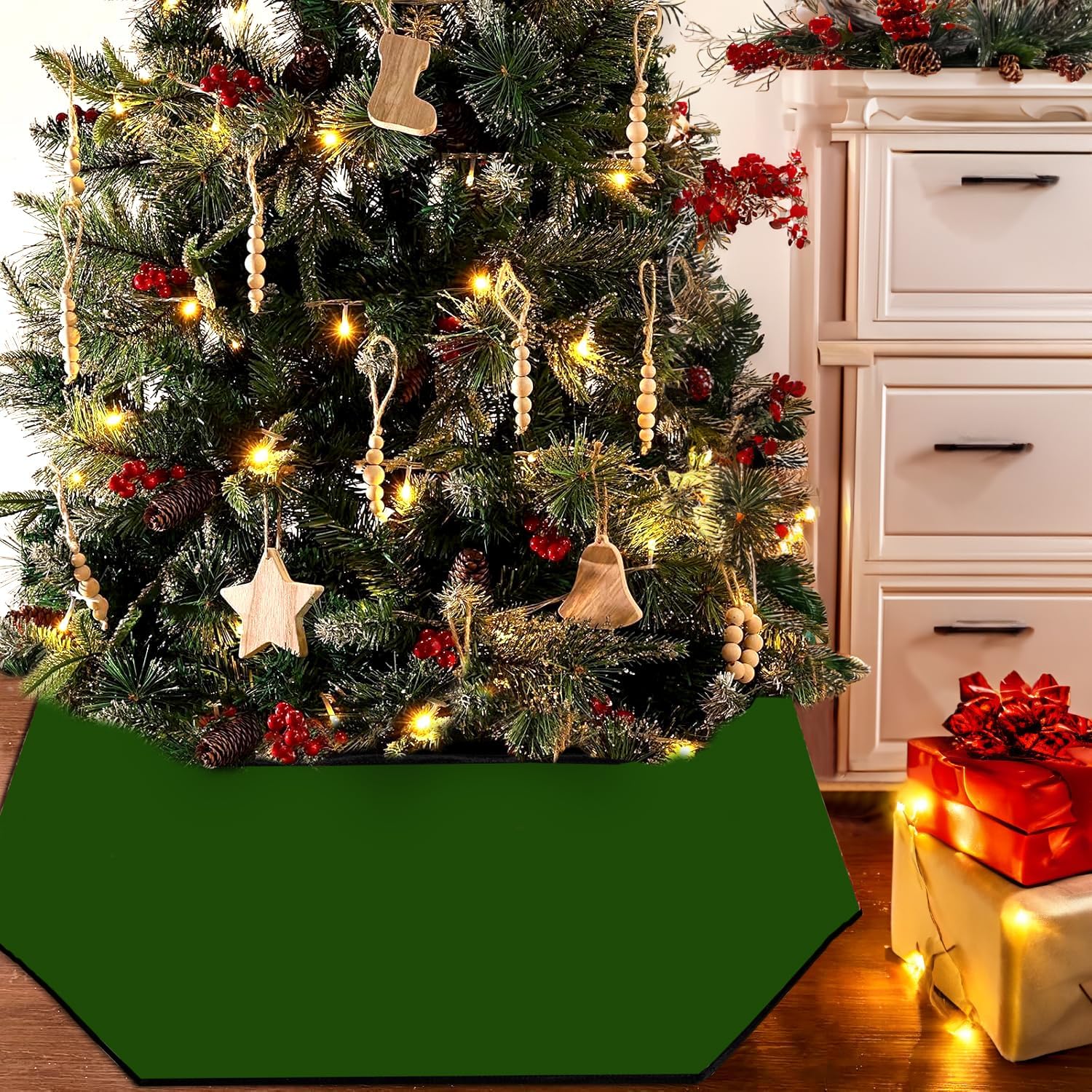 Christmas Tree Collar,31 Inches Green Christmas Tree Base Cover for Artificial Trees,Hexagon Stand Foldable Xmas Tree Collars for Party Holiday Winter Party Tree Decorations-31INCH