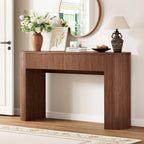 Console Table with Storage Drawers, 55 Inch Fluted Entryway Tables, Mid-Century Sofa Table Behind Couch, Wood Thin Hallway Tables, Modern Foyer Table for Living Room, Hallway, Accent Home Decor Walnut