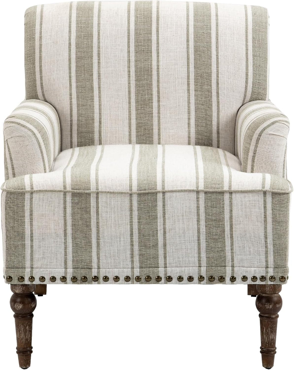 Stripe Accent Chair, Fabric Upholstered Armchair Modern Nailhead Trim Club Arm Chairs for Living Room with Wood Legs, Comfy Single Sofa Seat Bedroom Side Reading Seating - Brown
