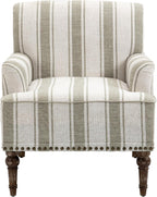 Stripe Accent Chair, Fabric Upholstered Armchair Modern Nailhead Trim Club Arm Chairs for Living Room with Wood Legs, Comfy Single Sofa Seat Bedroom Side Reading Seating - Brown