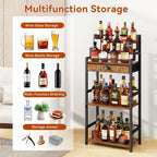 IBUYKE Stepped Wine Rack Freestanding Floor,Bar Cabinet,Brown TMJ915H | Wine Bottle Display Liquor Bottle Holder with Drawer for Whiskey for Home Living Room Dining