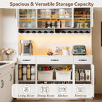 White 72" Tall Kitchen Pantry Cabinet with Charging Station 55" Wide Kitchen Hutch Cabinet with LED Light and Countertop Large Kitchen Cabinet with Adjustable Shelves and Wine Rack