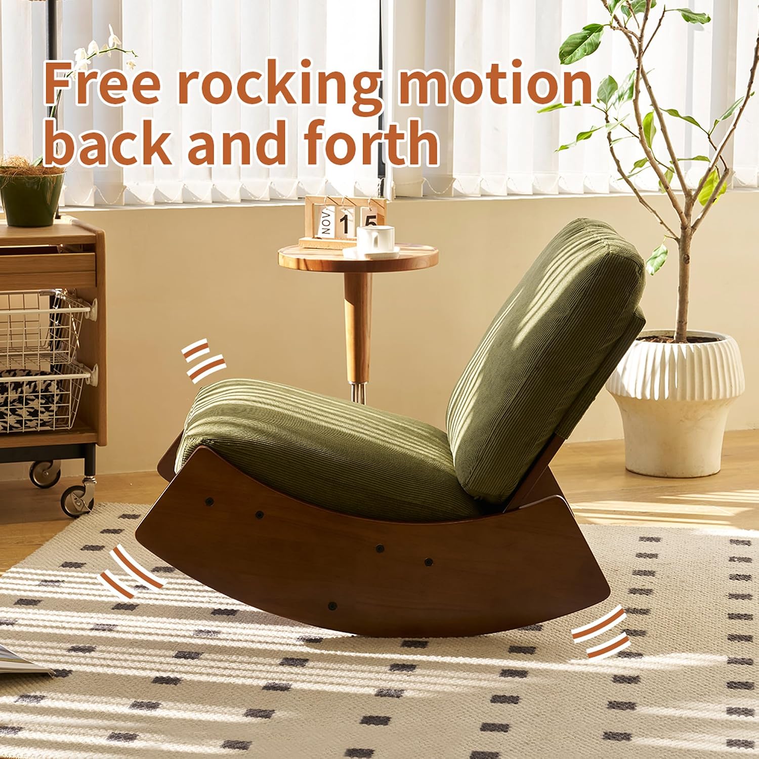 Modern Rocking Chair Recliner, Comfortable Upholstery Glider Chair, Solid Wood Frame, Accent Reading Chair for Bedroom, Living Room, Nursery, Green