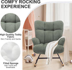 Rocking Chair Nursery Teddy Upholstered Glider Rocker Rocking Accent Chair Padded Seat with High Backrest Comfy Armchair Side Chair for Living Room Bedroom (Sagegreen Teddy)