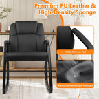 CLATINA Classic Leather Soft Reception Chair with Padded Armrests and Sled Base, Executive Guest Chair for Office Computer Desk Conference Waiting Meeting Room, Black (8 Pack)
