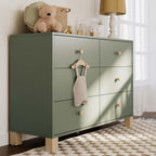 Storkcraft California 6-Drawer Double Dresser, Olive with Driftwood | GREENGUARD Gold Certified, Wood Dresser, Spacious Storage Organizer for Kids Bedroom, Safety Interlocking Drawer System