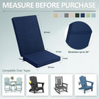 Adirondack Chair Cushion - Removable Cover, Water-Repellent & Fade-Resistant Faux Linen, Securing Straps, Non-Slip Bottom, Fit for Most Outdoor Adirondack & Rocking Chairs - Navy