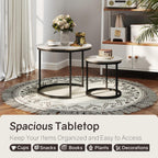 Otterease Nesting Tables Set of 2, Round Coffee Table, Small Nesting Coffee Table with Adjustable Non-Slip Fee, Wood Grain Top Nesting Tables for Living Room, Bedroom (Wood Grain Grey)