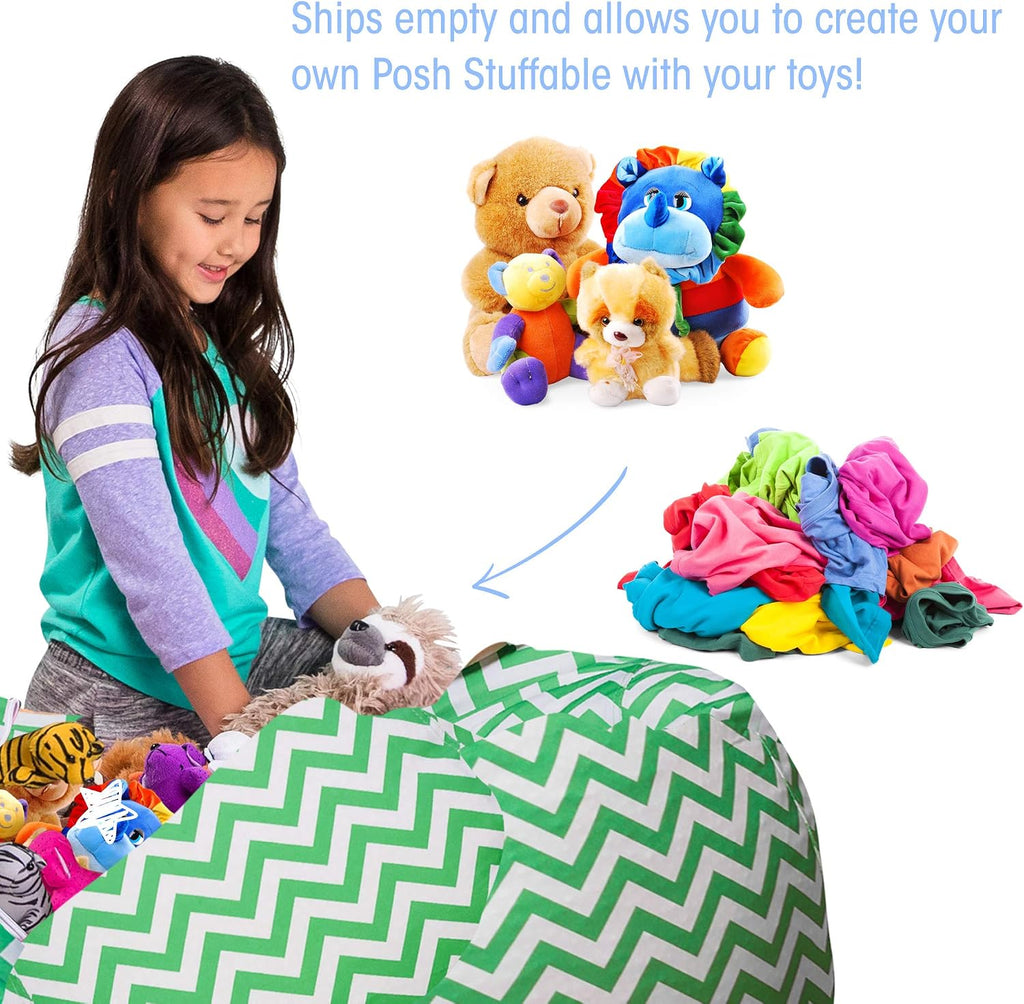 Posh Stuffable Kids Stuffed Animal Storage Bean Bag Chair Cover - Childrens Toy Organizer, X-Large 48" - Pattern Chevron Green and White