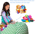 Posh Stuffable Kids Stuffed Animal Storage Bean Bag Chair Cover - Childrens Toy Organizer, X-Large 48" - Pattern Chevron Green and White