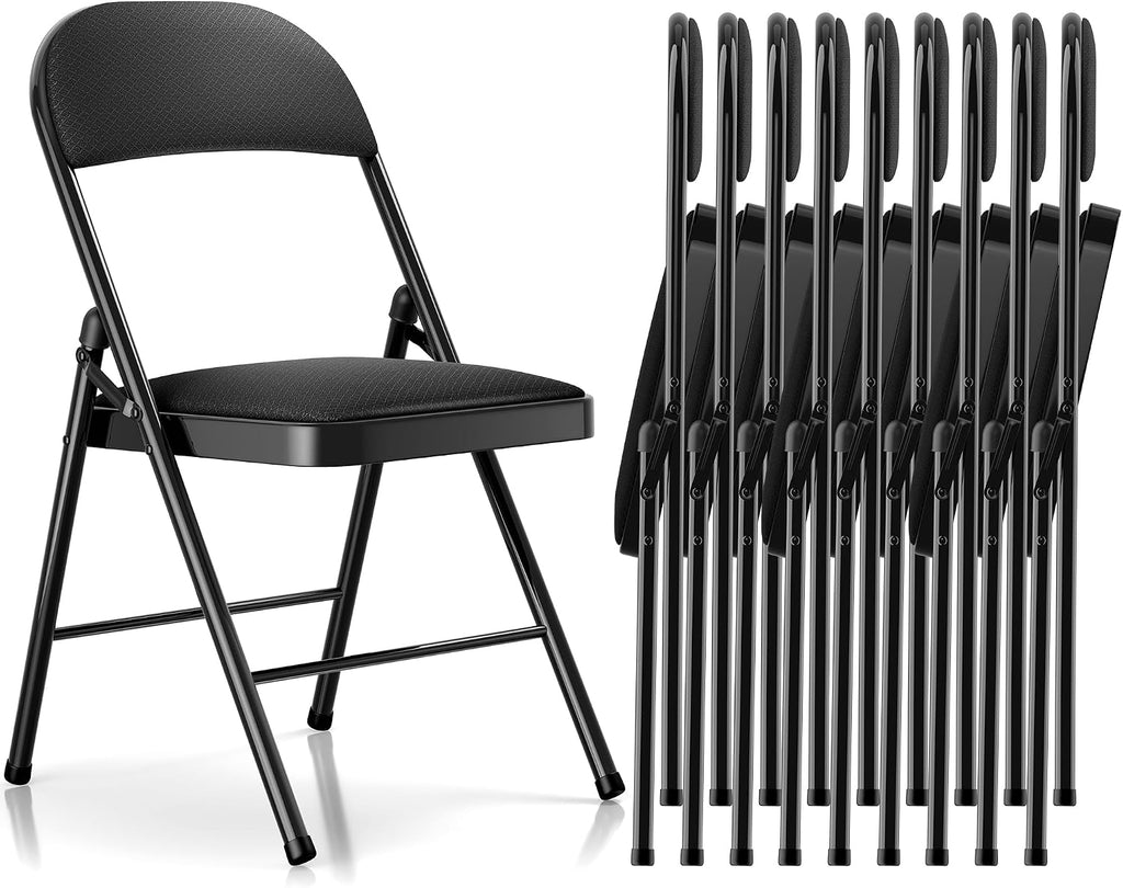 Fenbeli Folding Chairs Bulk Set of 10, Fabric Padded Commercial Folding Chairs 330 lbs Heavy Duty Steel Frame, Stackable Folding Chairs for Events, Wedding, Church, School, Commercial