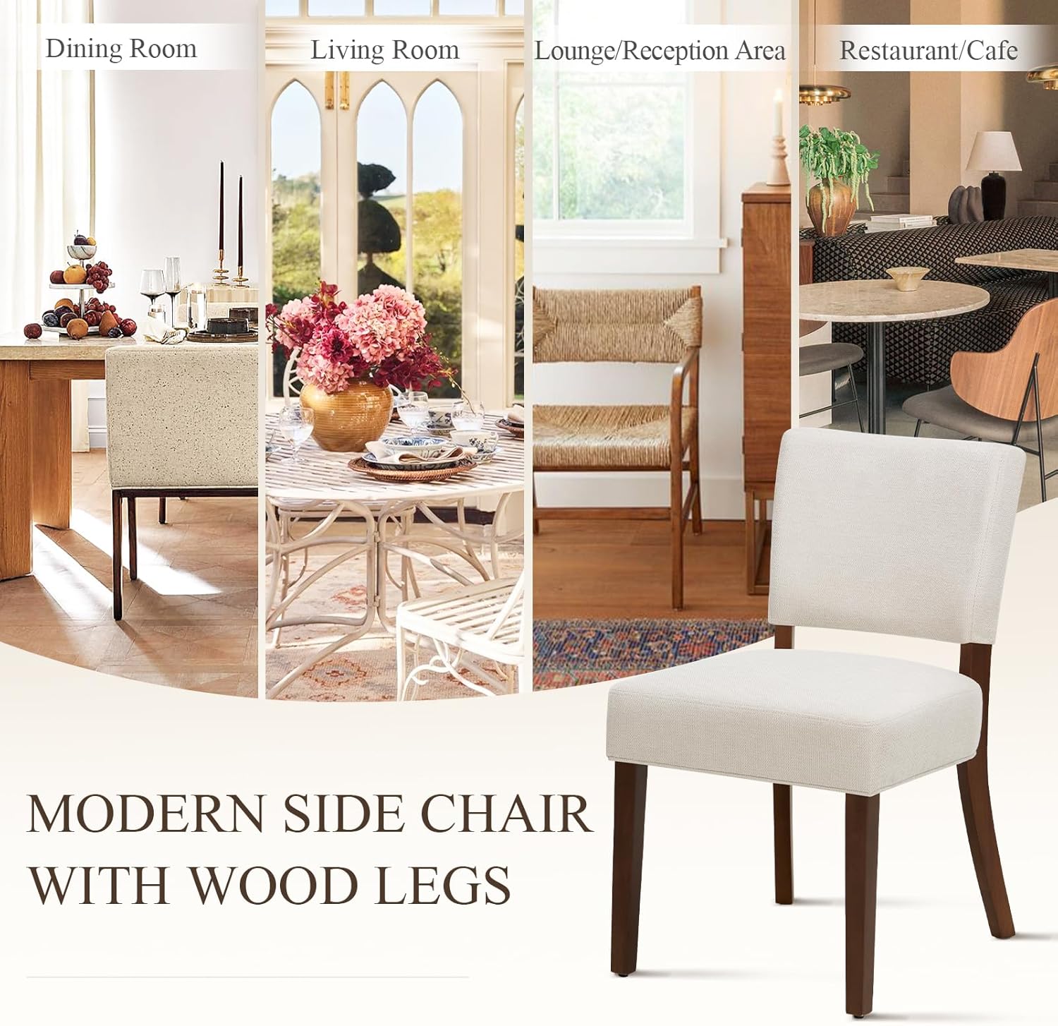MALOL Upholstered Dining Chairs Set of 4, Fabric Kitchen Chairs with Padded Seat & Back, Solid Wood Legs, Modern Simple Dining Room Chairs for Kitchen, Dining Room, Living Room, Beige