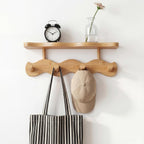 Wave-Shaped Bamboo Coat Rack Wall Mount with Shelves - Modern Decorative Wall Hooks for Entryway, Bathroom & Bedroom,Eco-Friendly Organic Wood Wall Mounted Rack for Hanging Coats, Bags, Keys 4 Hooks