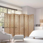6 Panel Leaf-Carved Room Divider, 67 Inch Bohemian Folding Privacy Screen, Natural Wood Room Divider for Room Separation, Decorative Room Partition for Home, Office, Bedroom