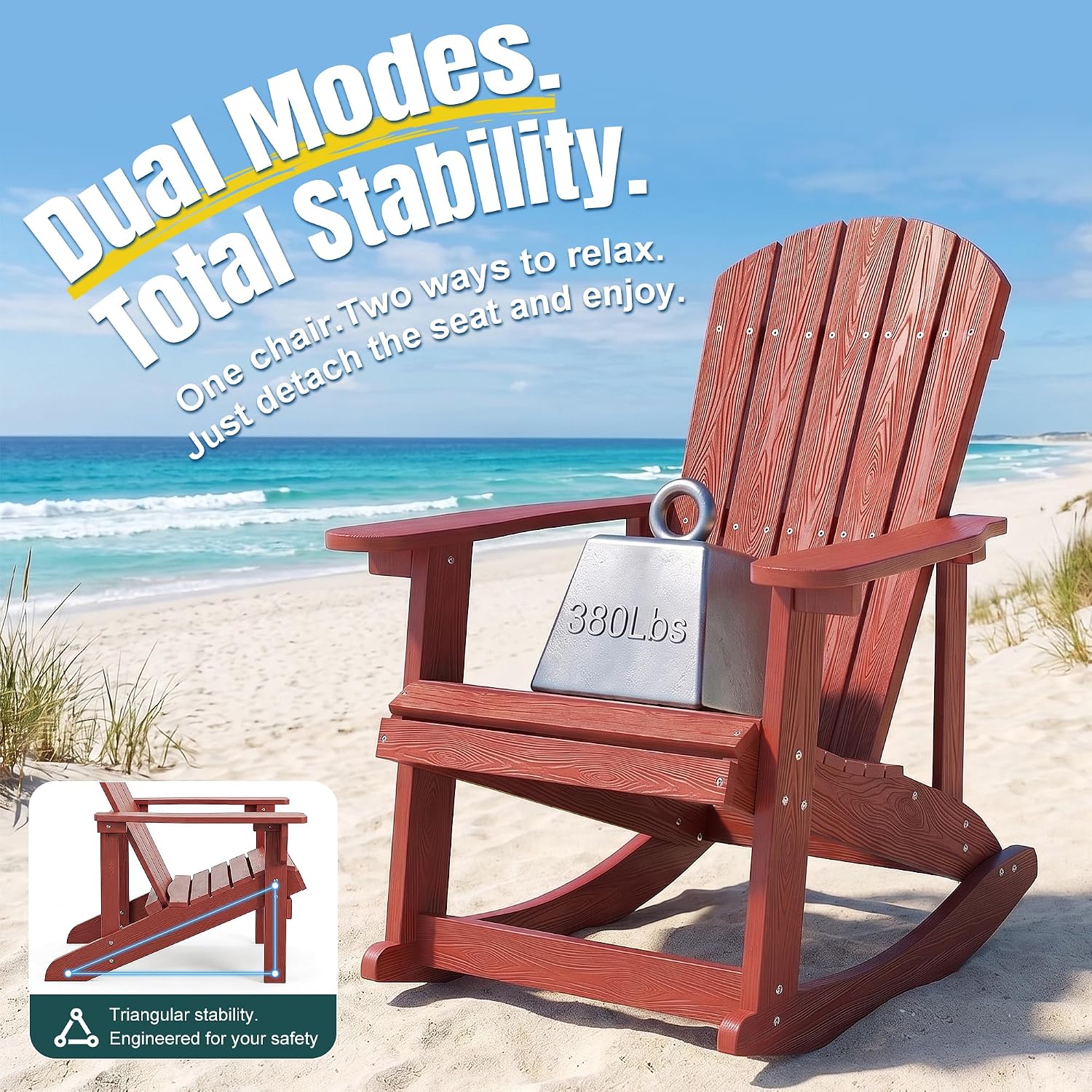 Outdoor Adirondack Rocking Chairs Set of 2, All-Weather Patio Rocker Chair with Wide Armrests & High Backrest, Front Porch Rocker Chairs for Patio Garden, Backyard, Porch
