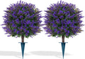 Grooy Artificial Lavender Topiary Ball for Outdoors, Set of 2 Boxwood Plant Tree with Spike, Fake Shrubs UV Resistant Faux Plants for Indoor Outdoor Decor