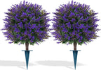 Grooy Artificial Lavender Topiary Ball for Outdoors, Set of 2 Boxwood Plant Tree with Spike, Fake Shrubs UV Resistant Faux Plants for Indoor Outdoor Decor