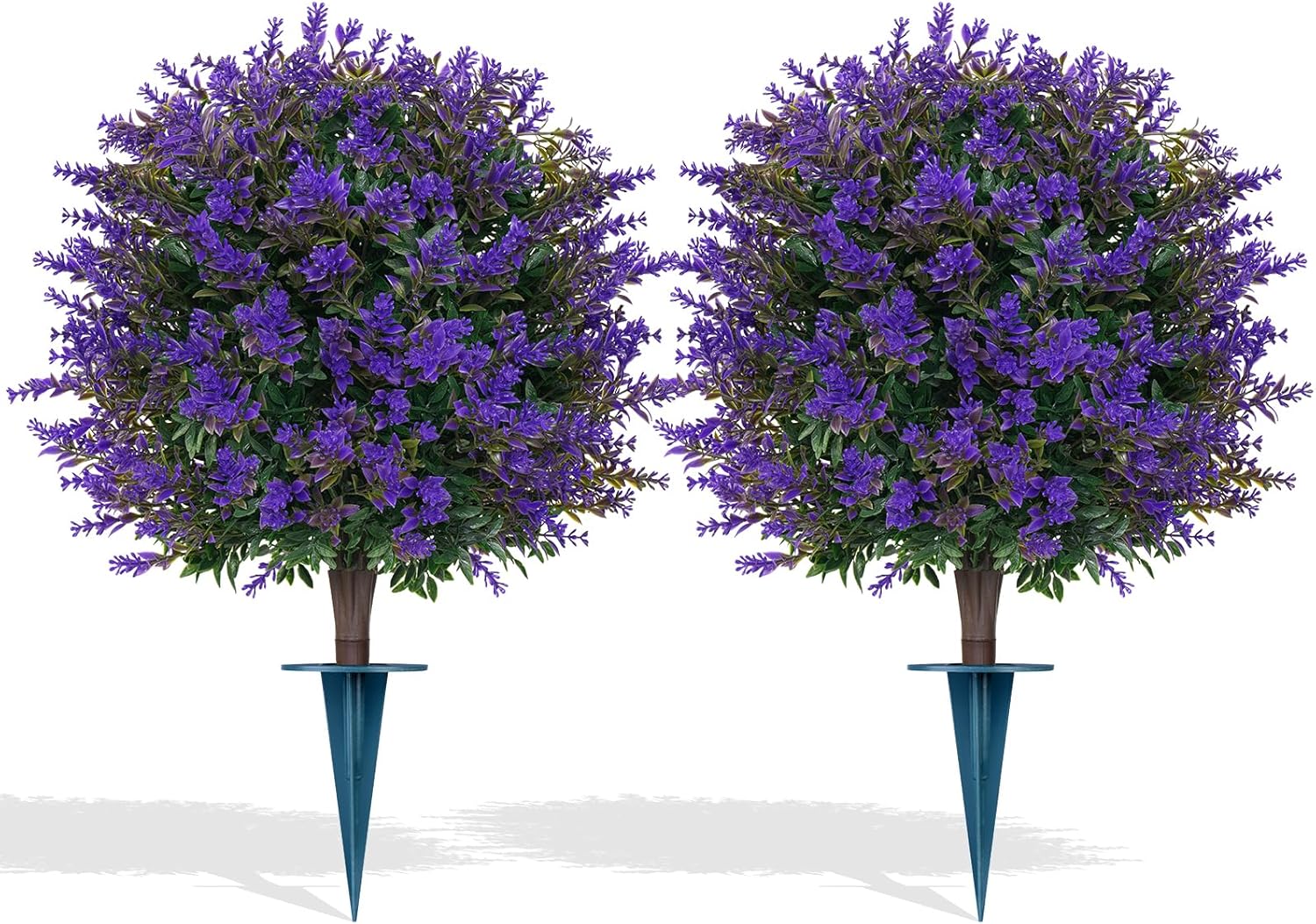 Grooy Artificial Lavender Topiary Ball for Outdoors, Set of 2 Boxwood Plant Tree with Spike, Fake Shrubs UV Resistant Faux Plants for Indoor Outdoor Decor