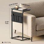 C-Shaped End Table, 28" H Side Table for Couch, Sliding Tray Desk Under Sofa with Storage Bag for Living Room, Bedroom, Office, Black