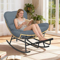 ZENPETIO Papasan Rocking Chair - 500LBS Oversized Rocer with Footrest | Outdoor Papasan Chairs with Thicker Cushion, All-Weather Wicker Rattan Cozy Rocking Chair for Indoor, Balcony, Porch, Garden