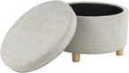 Homepop Home Decor | Upholstered Round Storage Ottoman | Ottoman with Storage for Living Room & Bedroom (Cream Chevron Woven) Large