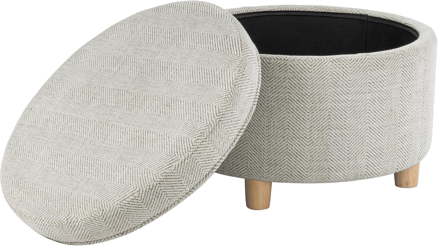 Homepop Home Decor | Upholstered Round Storage Ottoman | Ottoman with Storage for Living Room & Bedroom (Cream Chevron Woven) Large