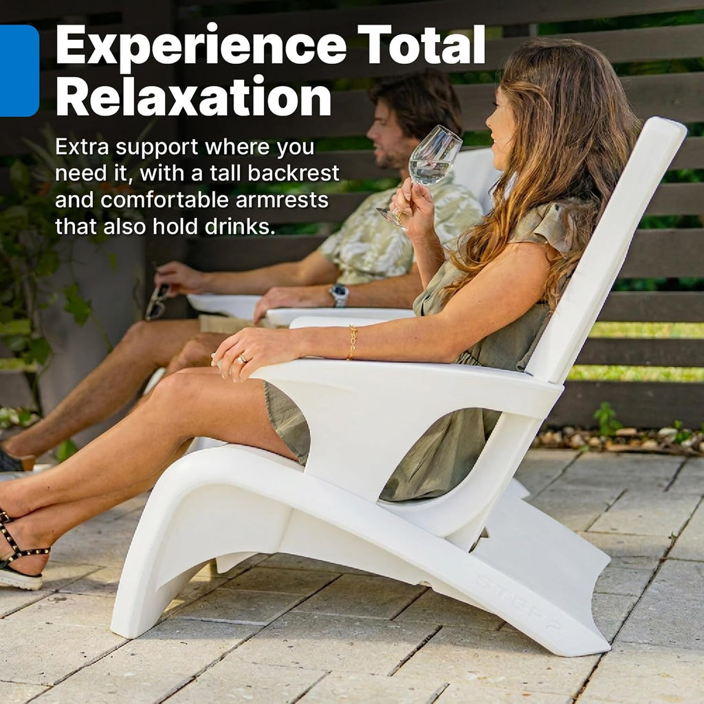 Step2 Vero Adirondack Chair, Stylish Poolside Lounger, Fade-Resistant, Waterproof Patio Furniture for Sun Shelf, Use in Pools up to 9-Inches of Water, Weighted, White