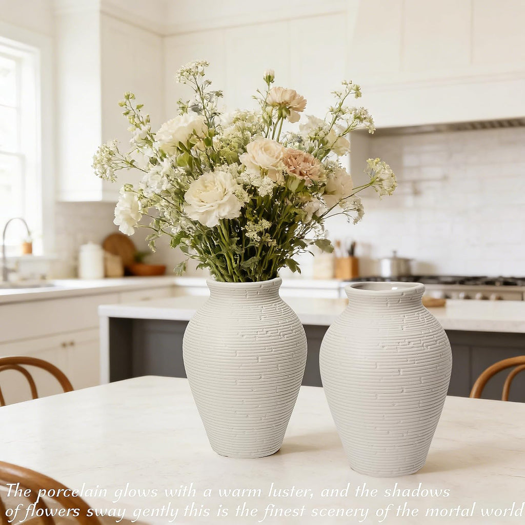 Ceramic Flower Vases Set of 2, 8.1 Inch Rustic Farmhouse Decorative Terracotta Vases for Home Decor, Table, Mantle, Fireplace, Living Room, Bathroom, Wedding Centerpiece Gifts for Women