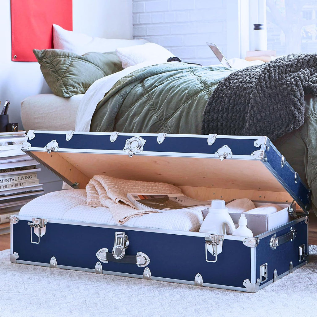 Rhino Trunk & Case Trundle Home Storage & College Trunk - 44”x20”x12” - 1500+ lbs Capacity. USA Made Secure Under-Dorm Bed Footlocker for Clothes and Food, and Underbed Shoe Storage Box