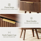 Huuger Nightstand with Charging Station, USB-C Port, Fluted Night Stand Set of 2, Bed Side Table with Drawer, Solid Wood Feet, Open Storage, End Table with Raised Edge, for Bedroom, Walnut