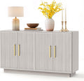 PAPROOS 55" Modern Fluted Sideboard Buffet Cabinet, Space-Saving Storage Credenza for Home Coffee Bar, 4-Door Accent Furniture with Adjustable Shelves for Clutter-Free Living (Beige Gray-1)