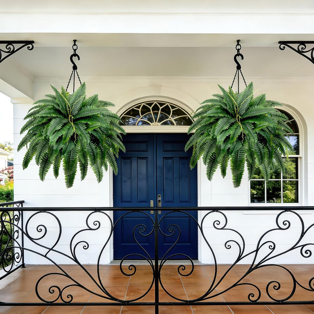 Artificial Boston Fern Bush - Set of 2 45Inch Fake Ferns with 55 Fronds, Large Hanging Faux Plants Decor, UV Resistant Faux Fern Vines Silk Greenery for Outdoor Indoor, Porch, Farms, Patio