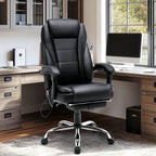 HOMREST 6-Point Massage Reclining Office Chair, Leather Heating Executive Chair, Ergonomic Home Office Desk Chair with Retractable Footrest,Computer Chair for Home Office, Study, Gaming