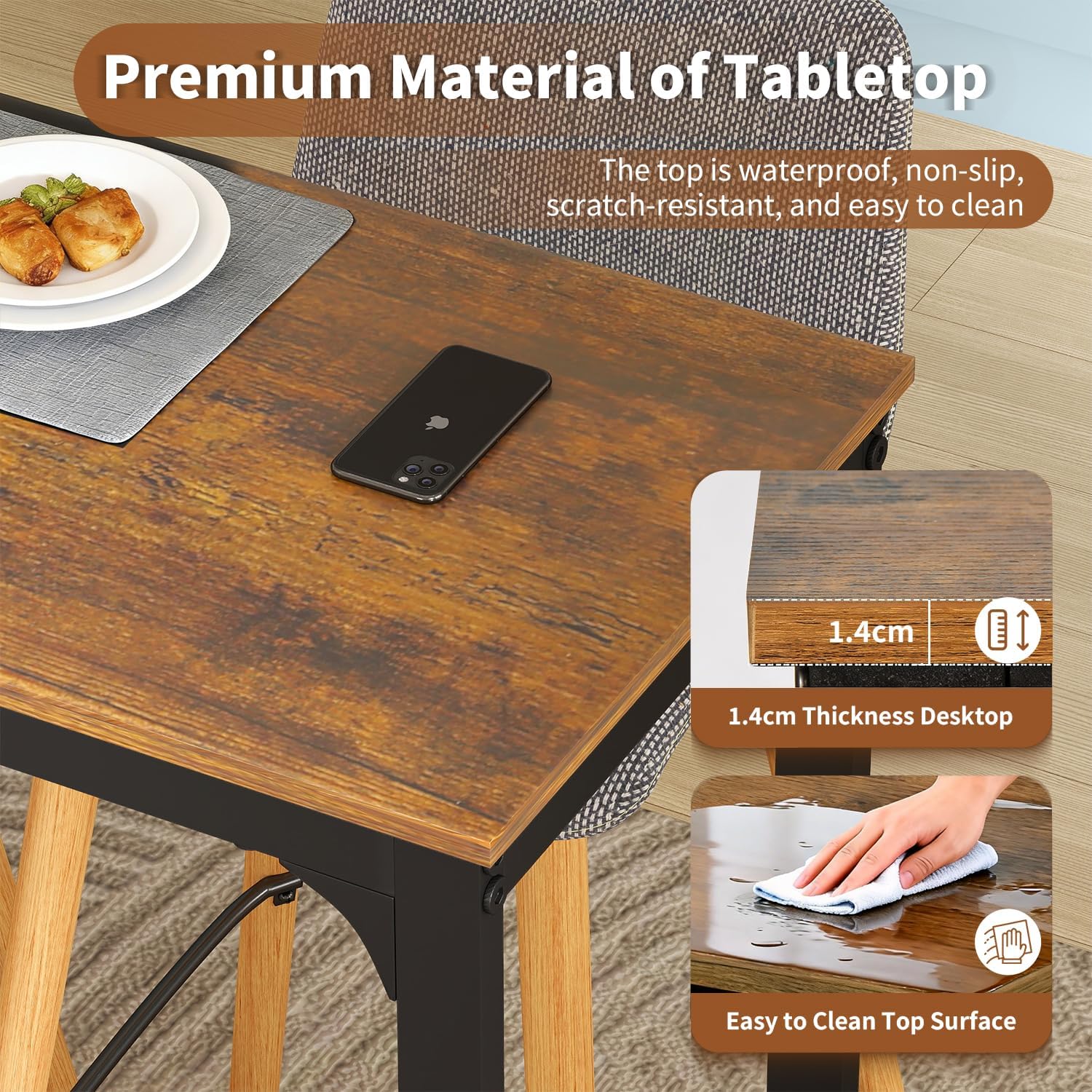 PayLessHere 55 Inch Bar Table, Counter Height Rectangular Pub Table with Wood Top & Metal Frame, Industrial High Top Table for Kitchen Dining Entryway, Brown