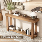 Solid Wood Console Table, 55.1" Long Farmhouse Entryway Tables Thickened Tabletop and Legs Rustic Narrow Behind Couch Skinny Sofa Table for Living Room, Hallway, Entry
