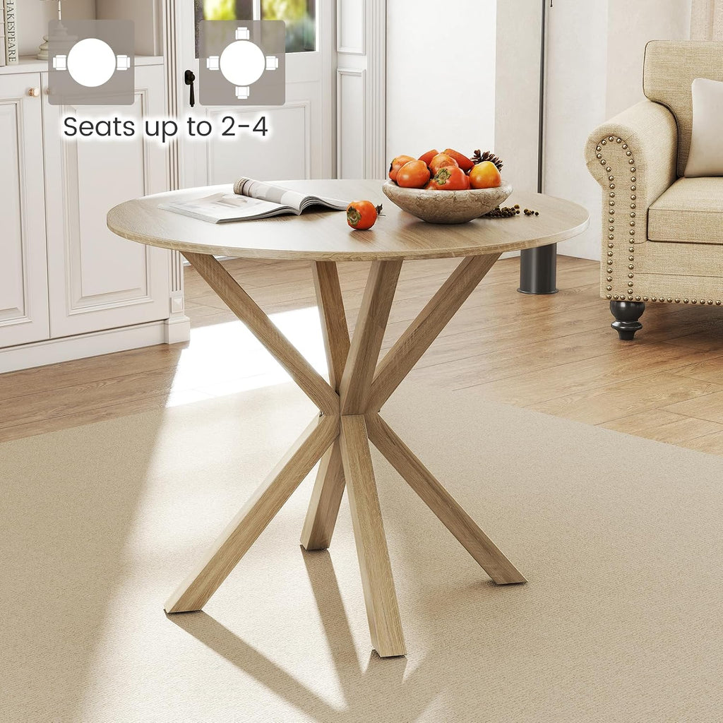 Tangkula 36" Round Dining Table, Mid-Century Modern Kitchen Table with Rubber Wood Legs, Vintage Table with Pedestal Base & Adjustable Foot Pads, Side Table for Home, Office, Bar (Oak)