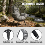 Egg Chair Outdoor Wicker, 400lbs Capacity, Rust-Resistant Steel Frame, 8-Inch Cushion Balcony Chairs(Black+Gray)