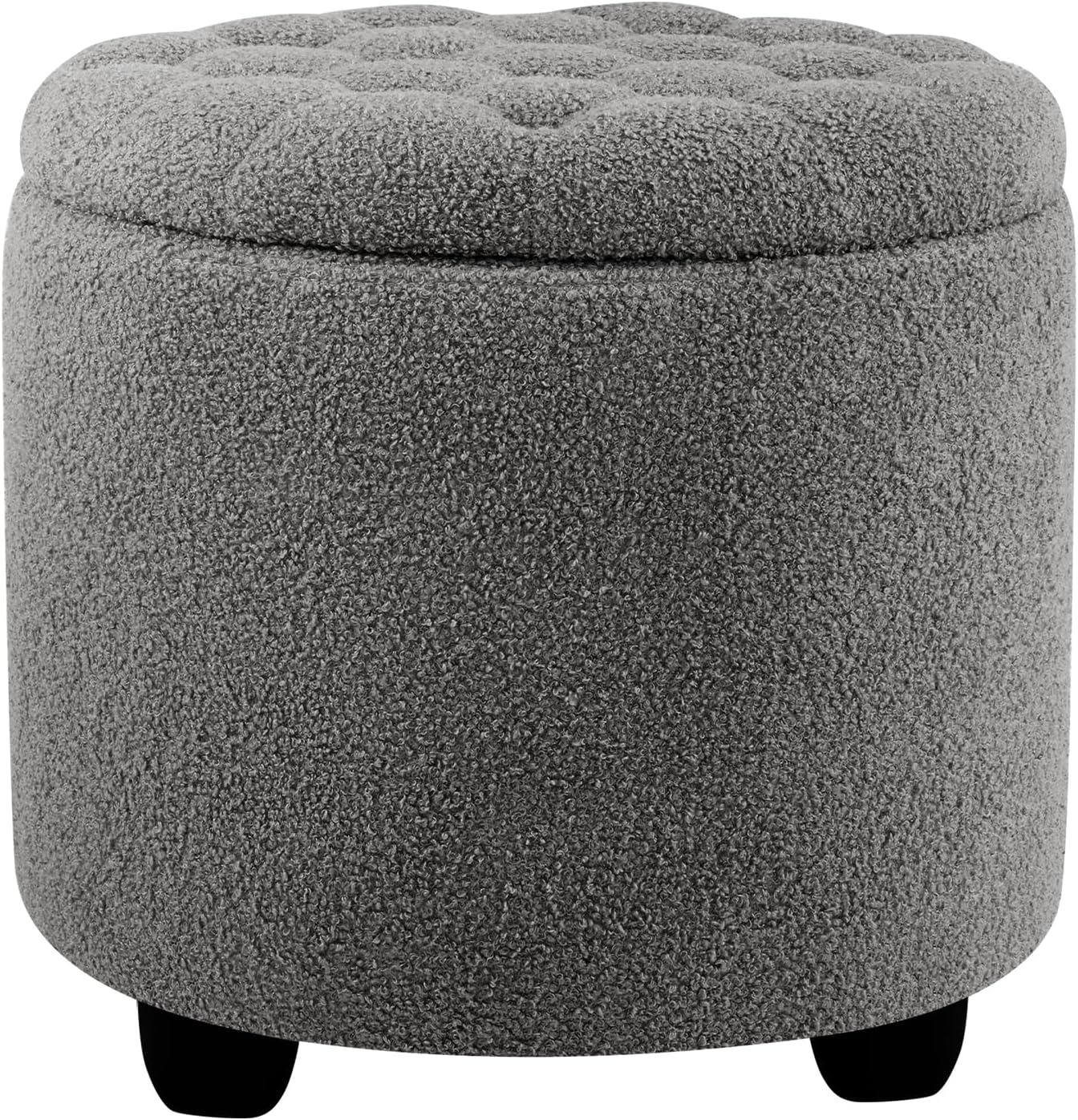 Furniliving Modern Round Storage Ottoman, Upholstered Button Tufted Ottoman Footstool Ottomans with Removable Lid Storage Footstool for Living Room, Bedroom, Makeup Room, Teddy, Grey