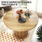47" Round Dining Table for 4-6, Kitchen Table Dinner Table with 2-Layer Hidden Storage and Wood Slide Door,Space Saving for Small Spaces, Mid-Century Modern Circle Design(Oak Color)