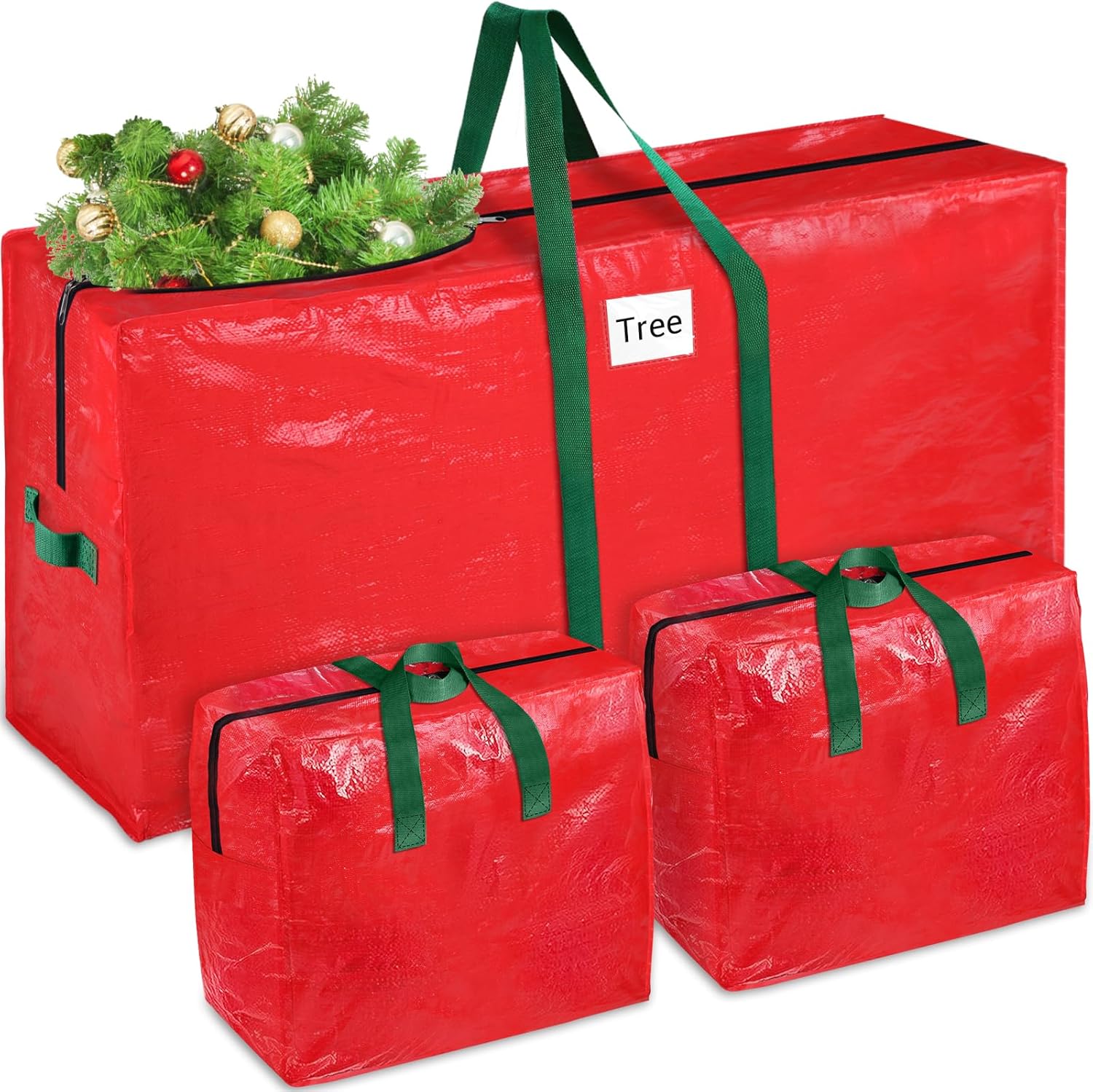 BlessedSeason Christmas Tree Storage Bag 9 Ft With 2 Large Tinsel Garland Bags, Waterproof Material, Reinforced Handles & Dual Zipper (Red)