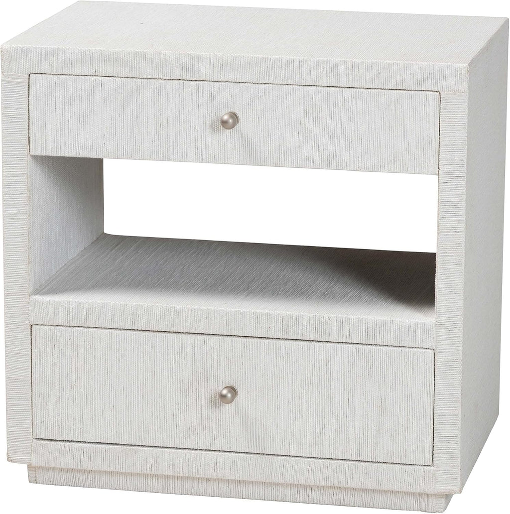 Bali & pari Kai Grasscloth End Table - 2-Drawer Accent Table or Nightstand with Open Shelf, Handwoven Decor for Bedroom or Living Room