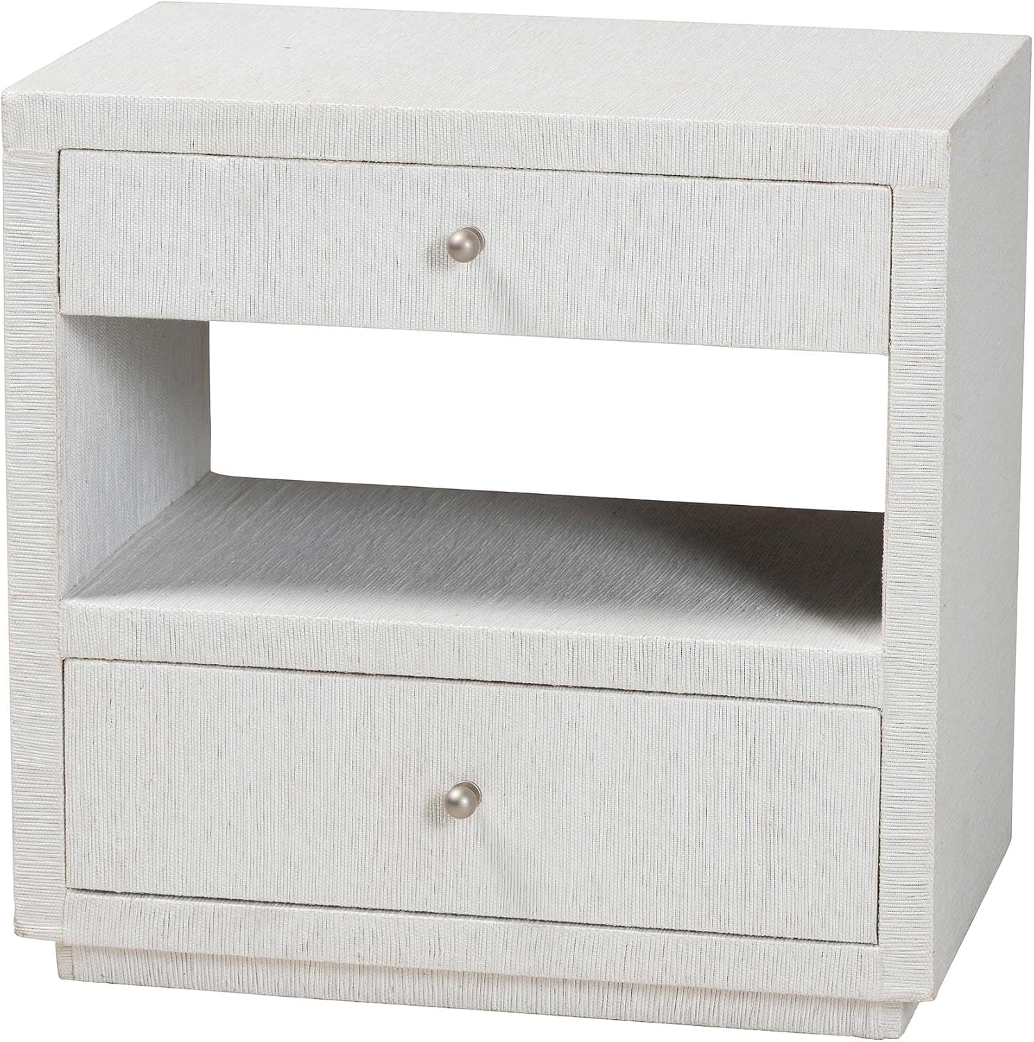 Bali & pari Kai Grasscloth End Table - 2-Drawer Accent Table or Nightstand with Open Shelf, Handwoven Decor for Bedroom or Living Room