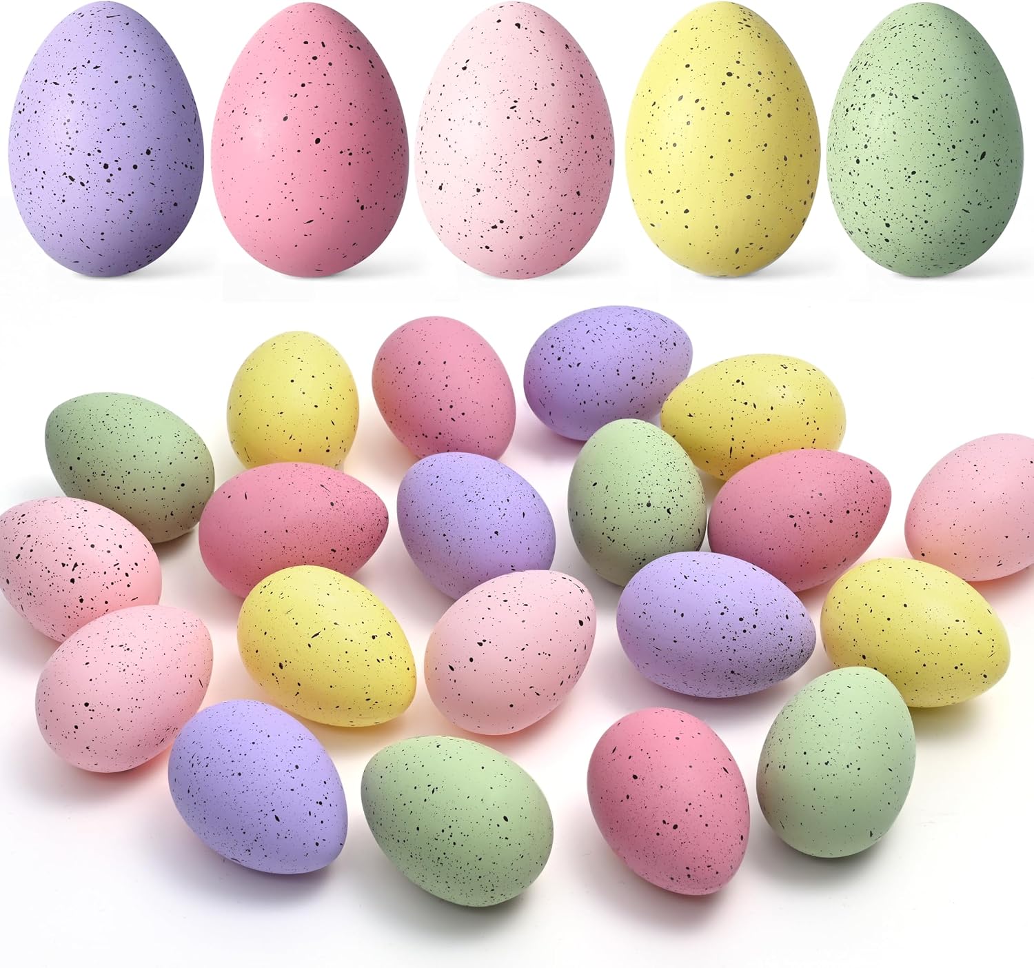 Waipfaru 20 Pcs Easter Eggs, 2.4'' Plastic Speckled Easter Eggs and Vase Filler, Pastel Easter Eggs for DIY Spring Farmhouse Home Table Easter Decorations (Purple, Pink, Yellow, Green)