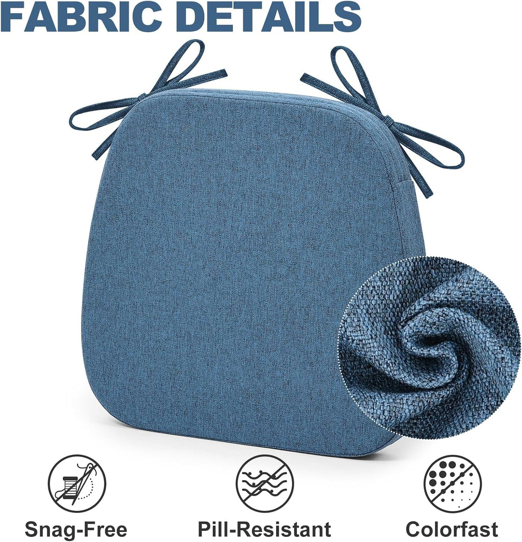 Shinnwa Chair Pads for Dining Chairs Set of 4, Non-Slip Kitchen Chair Cushions with Detachable Straps and Machine Washable Cover, 4 Pack, 17x16x2in, Blue