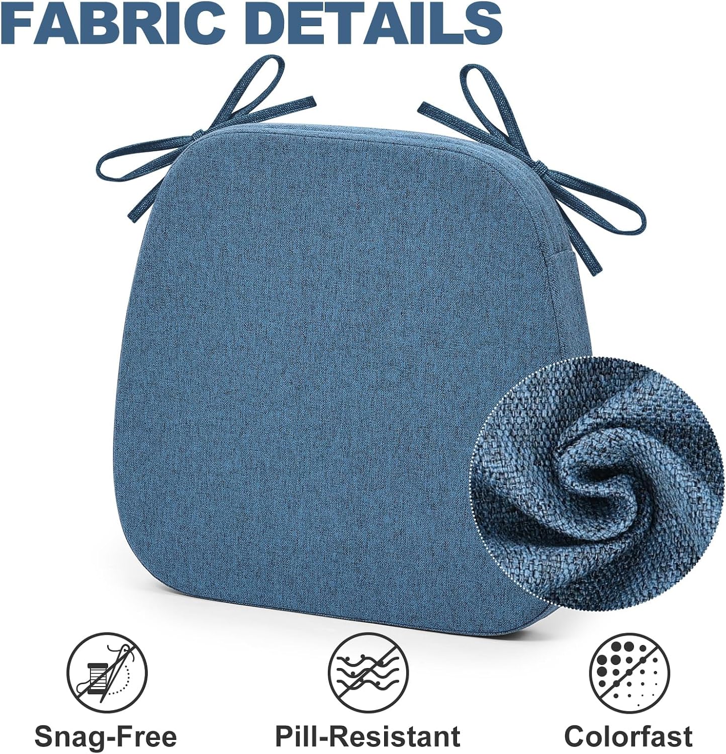 Shinnwa Chair Pads for Dining Chairs Set of 4, Non-Slip Kitchen Chair Cushions with Detachable Straps and Machine Washable Cover, 4 Pack, 17x16x2in, Blue