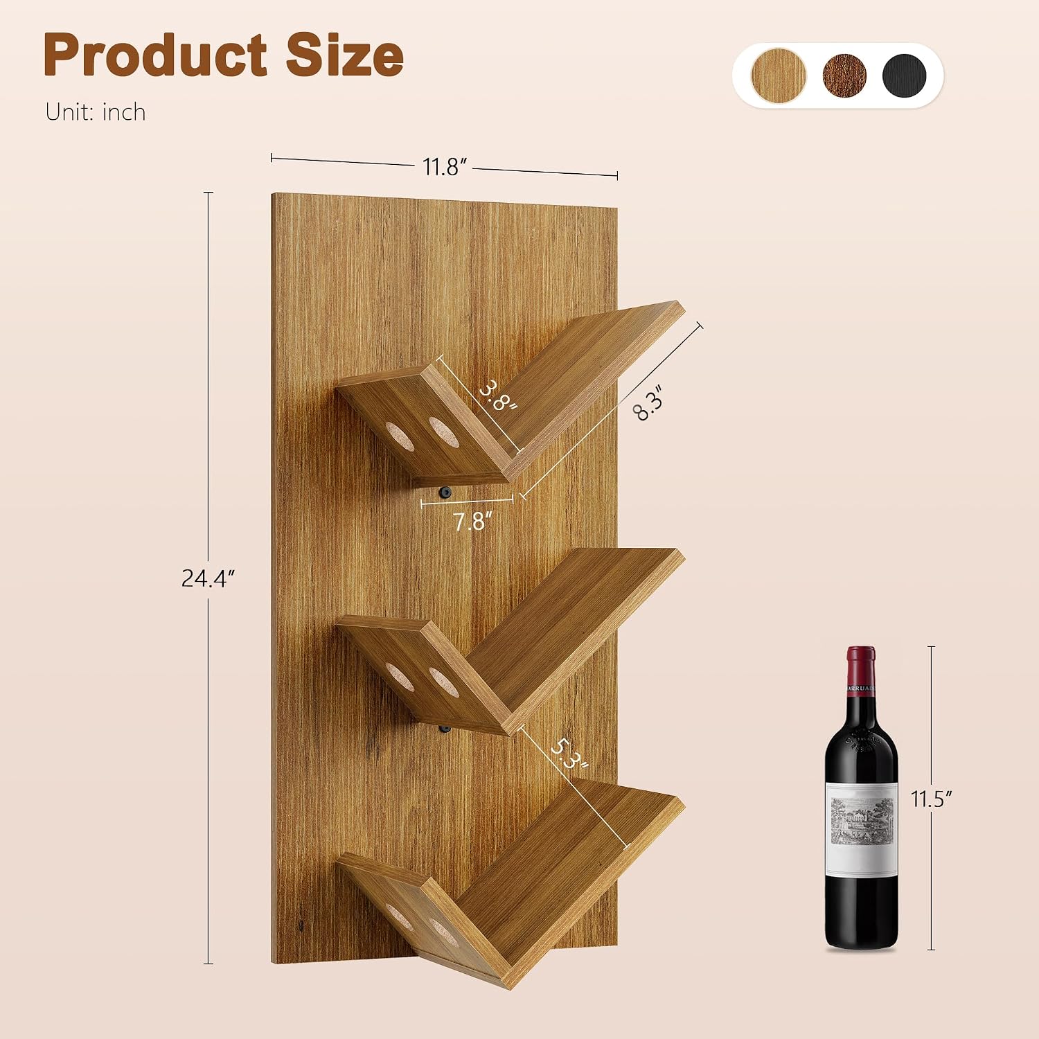 Hoctieon Wine Rack Wall Mounted, 6 Bottles Hanging Wine Racks Bar Shelves for Display & Storage, Rustic Wood Wine Bottle Holder for Home Bar, Kitchen, Dining Room,Warm Brown
